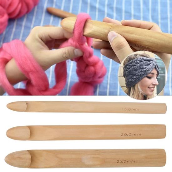 5pcs Bricolage en Bois Gros Oeil Aiguilles à Tricoter Tapisserie Tissage Artisanat Outils Aiguilles en Bois