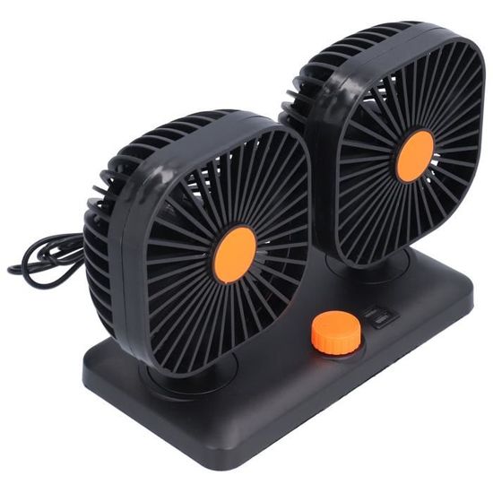 Ventilateur Voiture Double Tête 24V - Branchement Allume-cigare - Rotation 360° - 2 Vitesses - Pour Tableau De Bord