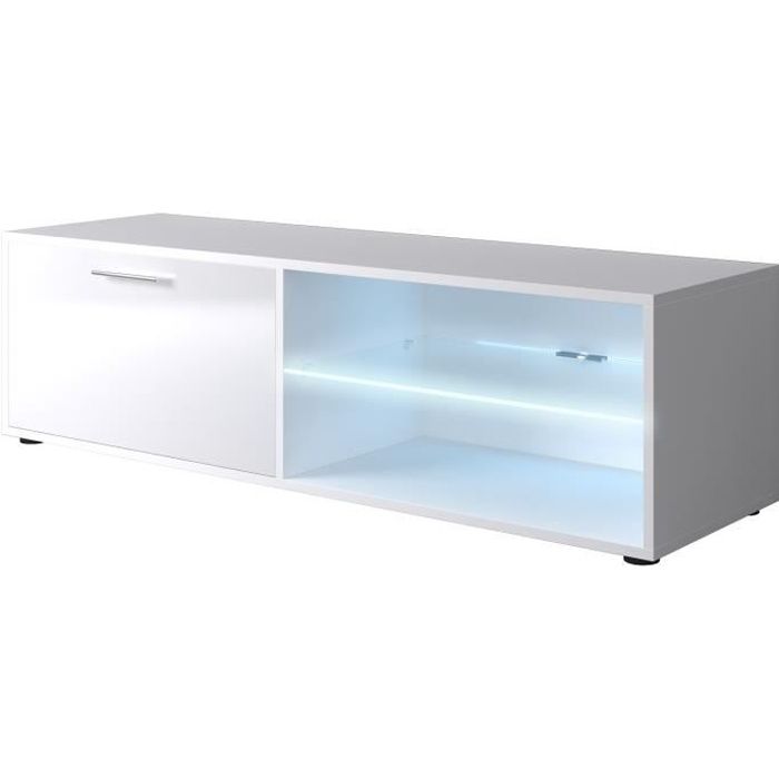 KORA Meuble TV contemporain blanc brillant - L 118cm