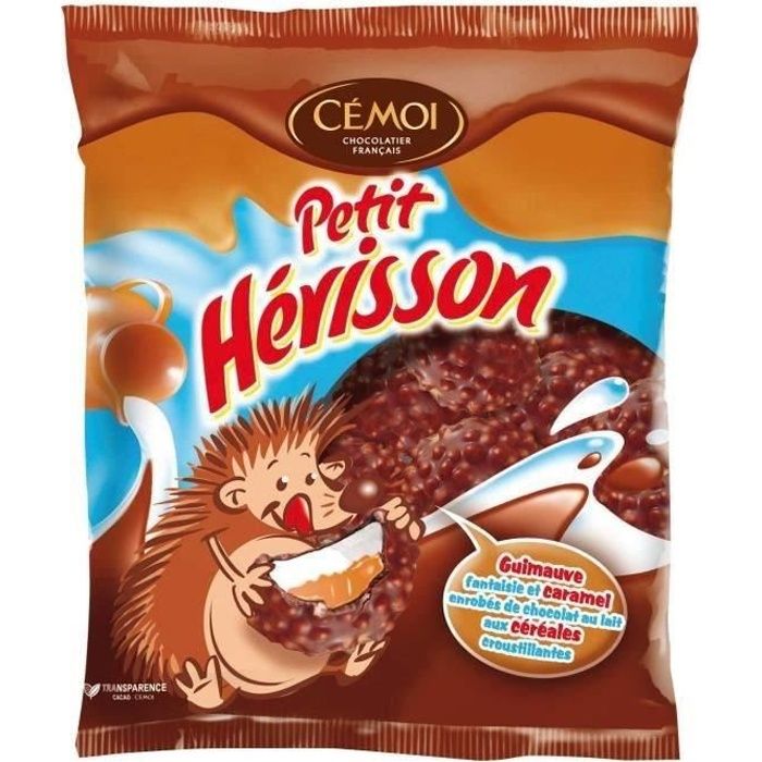 CEMOI Guimauves Petit Hérisson et caramel enrobées de chocolat au lait aux céréales croustillantes - 180 g