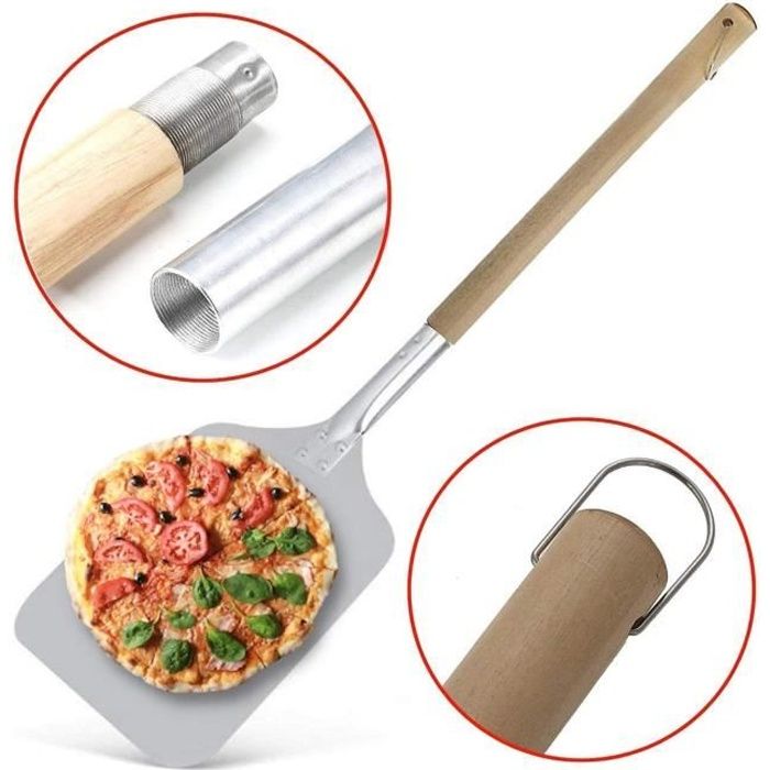 Pelle à Pizza en Aluminum avec manche en bois démontable pour Four à Pizza - 90cm