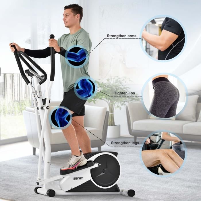 Vélo elliptique avec LCD magnétique 8 niveaux de résistance Volant d'inertie de 10 kg Blanc