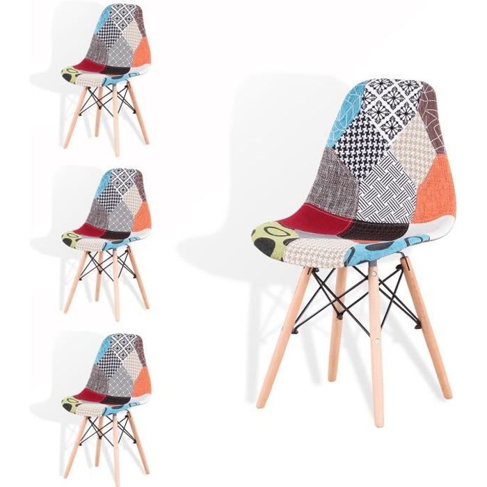EGOONM Lot de 4 Patchwork Eiffel Chaises de salle à Manger Salon Chaise Longue Vintage Multicolore