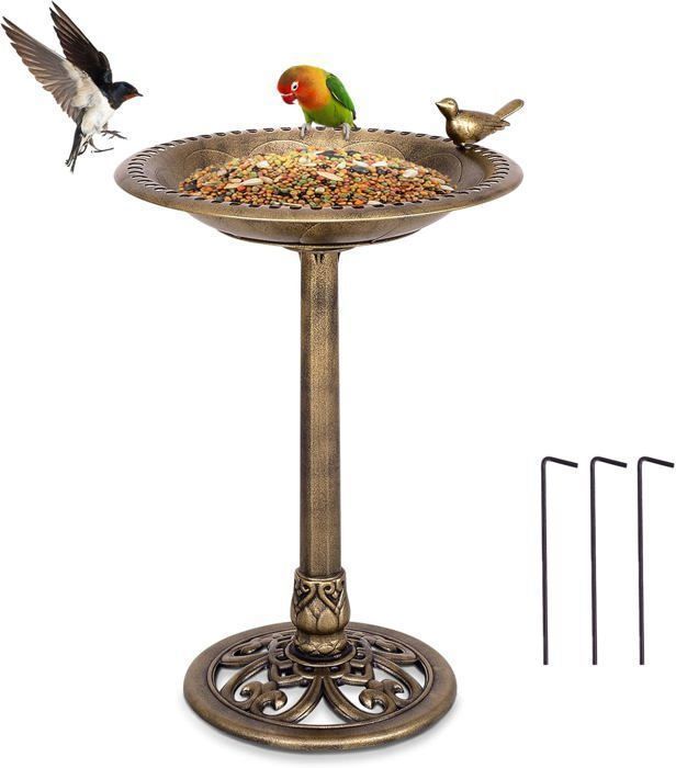 COSTWAY Mangeoire à Oiseaux sur Pied Bain d'Oiseaux avec Plateau Hauteur 76CM, Diamètre 50cm, Design Antique Bronze