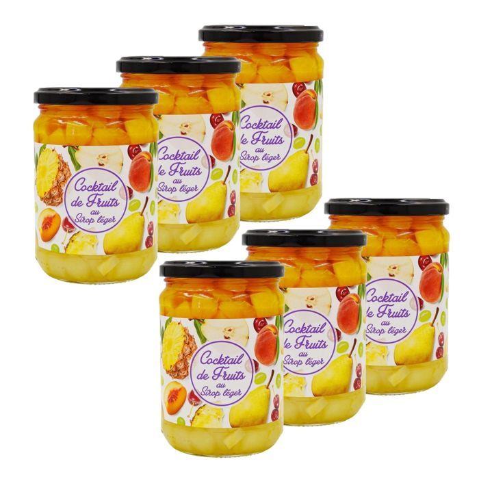 Lot 6x Cocktail de fruits au sirop léger - pot 560g