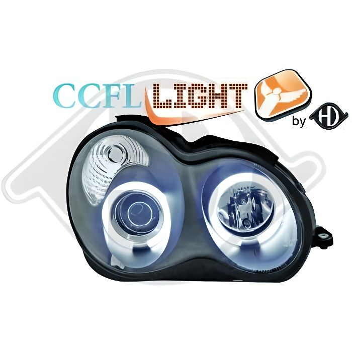 1671981 , Paire de Feux Phares Angel Eyes CCFL noir pour MERCEDES Classe C berline W203 de 2000 a 2007