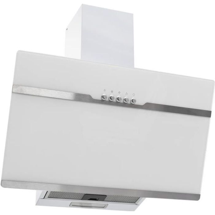 Hotte murale - Hotte aspirante 60 cm Acier inoxydable et verre trempé Blanc