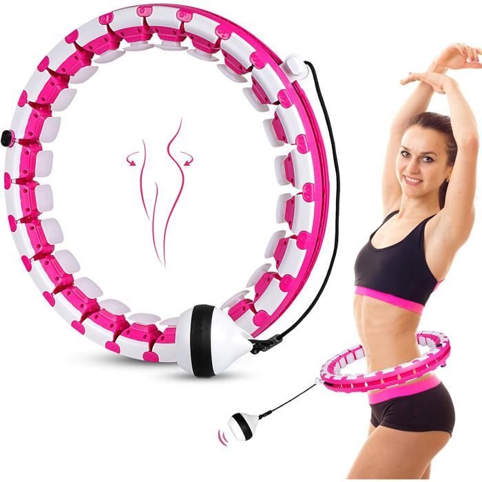 Cerceau Fitness Smart Hula Hoop Adulte Enfant 24 N?uds Amovibles Fitness Pneu Massage Intelligent Pondéré-Rose