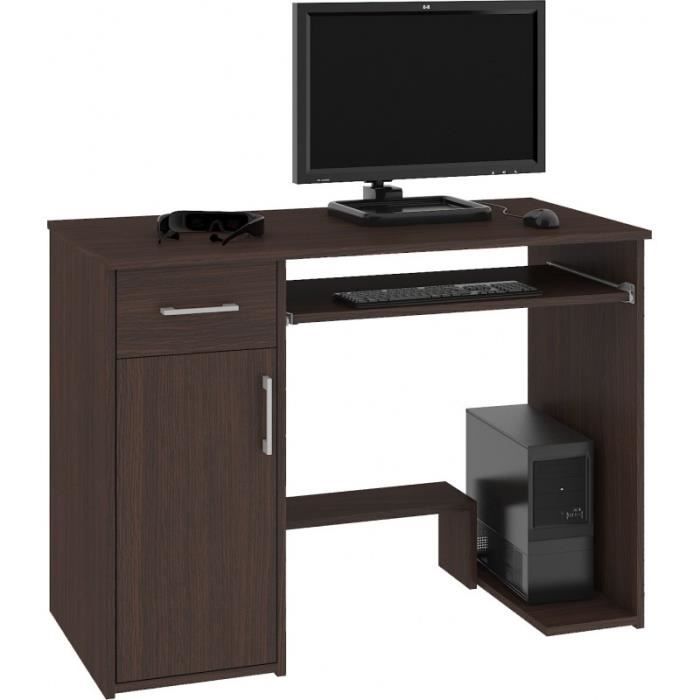 KILIG - Bureau PC informatique moderne 90x74x50 cm - Support unité centrale + tiroir + niche rangement - Table ordinateur - Wenge