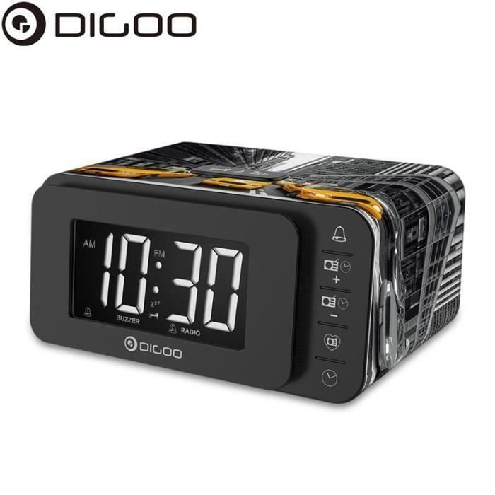 DIGOO Réveil Multifonctionnel Sans Fil Tactile Deux Alarmes Digital Avec Radio FM Enceinte Haut-Parleur Fonction de Mémoire
