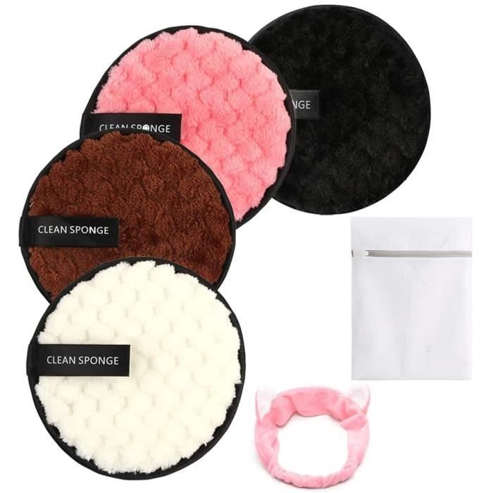 Coton Demaquillant Lavable,Double Face pour Les Soins du Visage et de La Peau, avec Sac à Linge et Bandeau (4 Pcs),ALBY BEAUTY