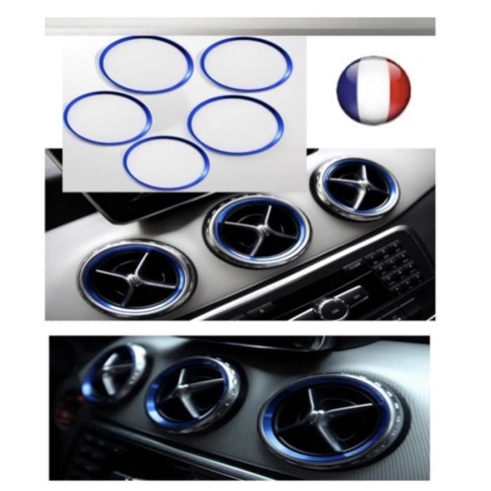 Cercle anneau POUR MERCEDES bleu bague buse grille de ventilation aération sport LOT DE 5 ANNEAUX cerclage des grilles d'aération