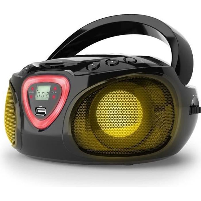 Auna Roadie Boombox CD USB MP3 Radio AM-FM Bluetooth 2.1 Jeu de couleurs LED - noir