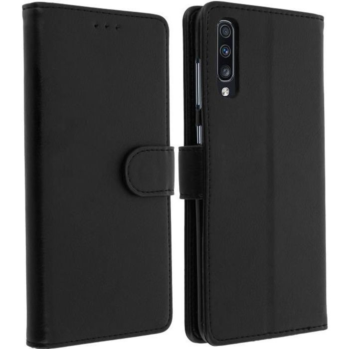 Housse Samsung Galaxy A70 Étui Porte-carte Support Stand Noir
