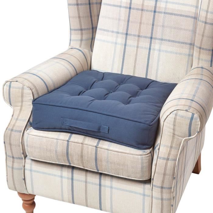Coussin d'assise rehausseur en coton Bleu marine, 50 x 50 x 10 cm