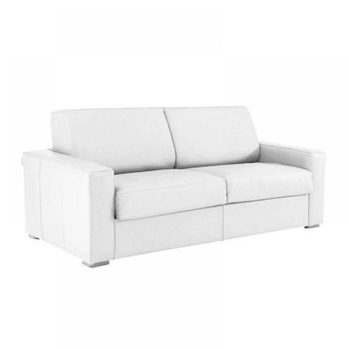 Canapé convertible EXPRESS 140cm DREAMER CUIR VACHETTE blanc,. matelas 16 cm blanc Cuir Inside75