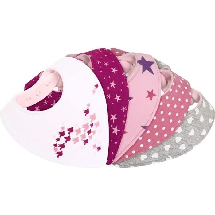 Bavoir bandana bébé fille - lot de 5 - doublé coton éponge et polaire - triangle - pression