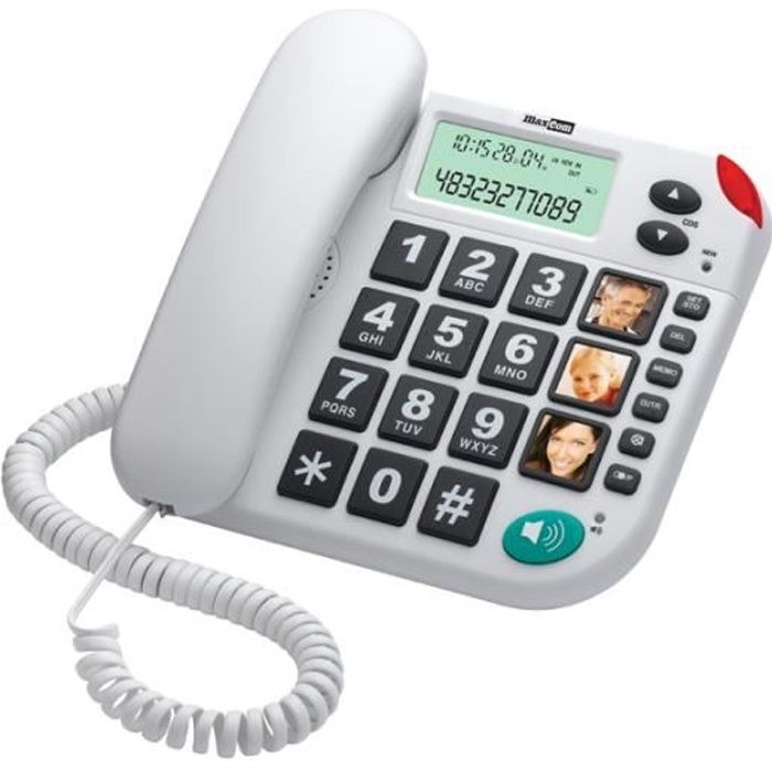 MaxCom KXT480, Téléphone analogique, Haut-parleur, Identification de l'appelant, Blanc
