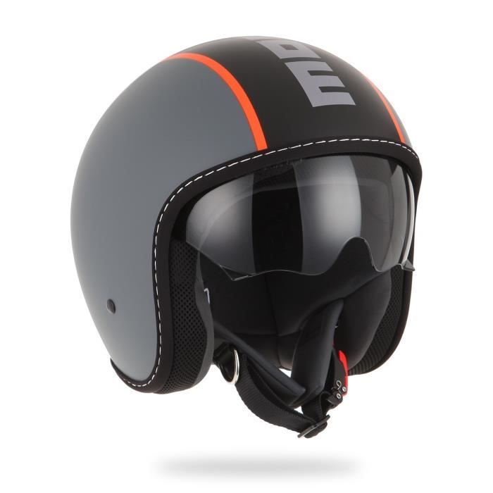 MOMO DESIGN Casque Jet Blade Gris Mat Noir Bande Rouge