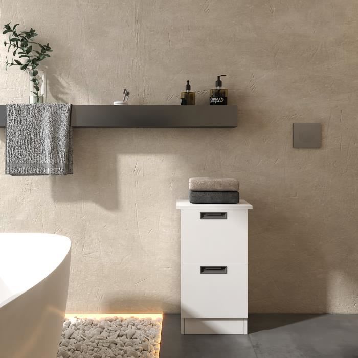 Commode de Salle de Bain - Meuble de Rangement de Salle de Bain - 2 Tiroirs Brillant, Bois, 35 x 30 x 68 cm, Blanc - MONDEER