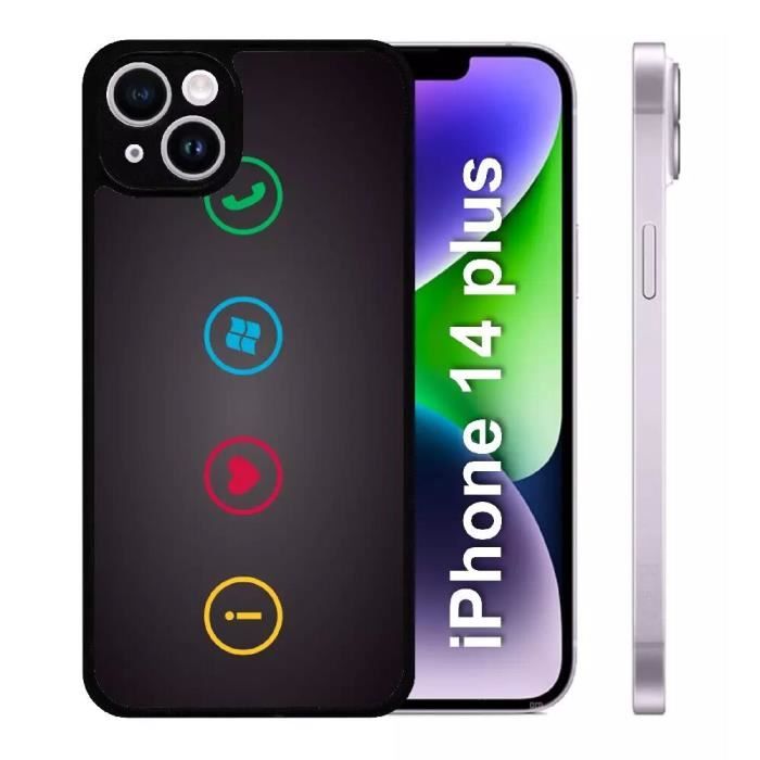 Coque pour apple iphone 14+ - rebus i love windows and phone - silicone - bord noir