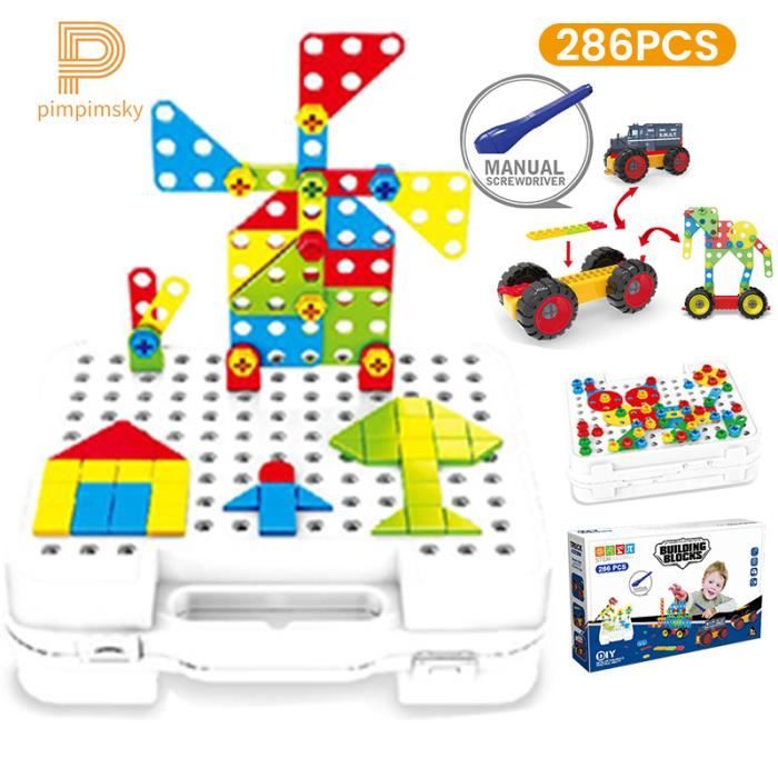 PIMPIMSKY Mosaïque enfant puzzle 3D jouet perceuse démontage écrou vis assemblage puzzle pratique bricol - Set 286 Pcs