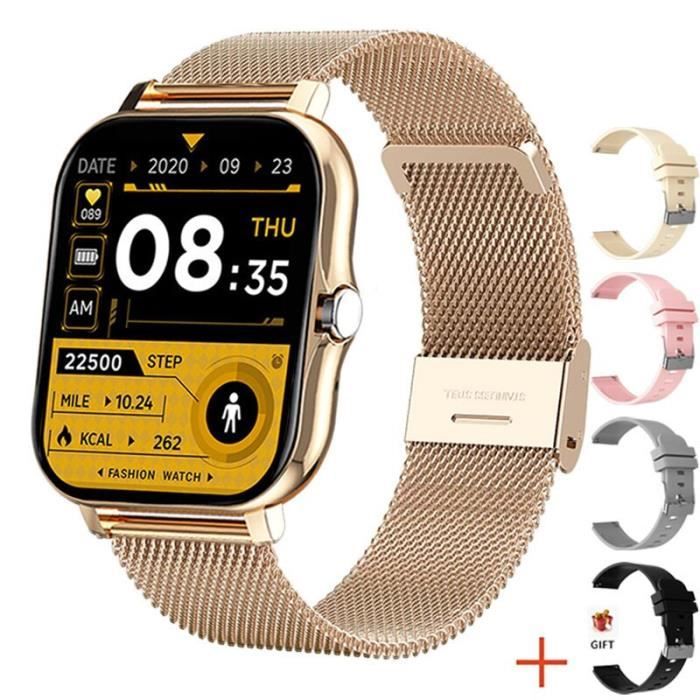 RUMOCOVO Montre Connecté pour hommes et femmes, moniteur de santé, appel Bluetooth, Message, Bracelet Mesh Doré 4