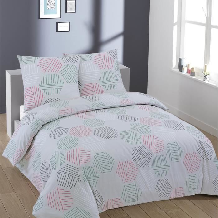VISION Parure de couette 100% Coton HEXA Gris / Rose 200x200cm