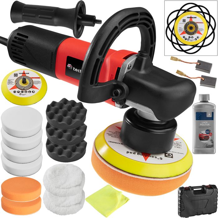 TECTAKE Polisseuse Excentrique avec Set de Polissage 10 Eponges et 2 Disques