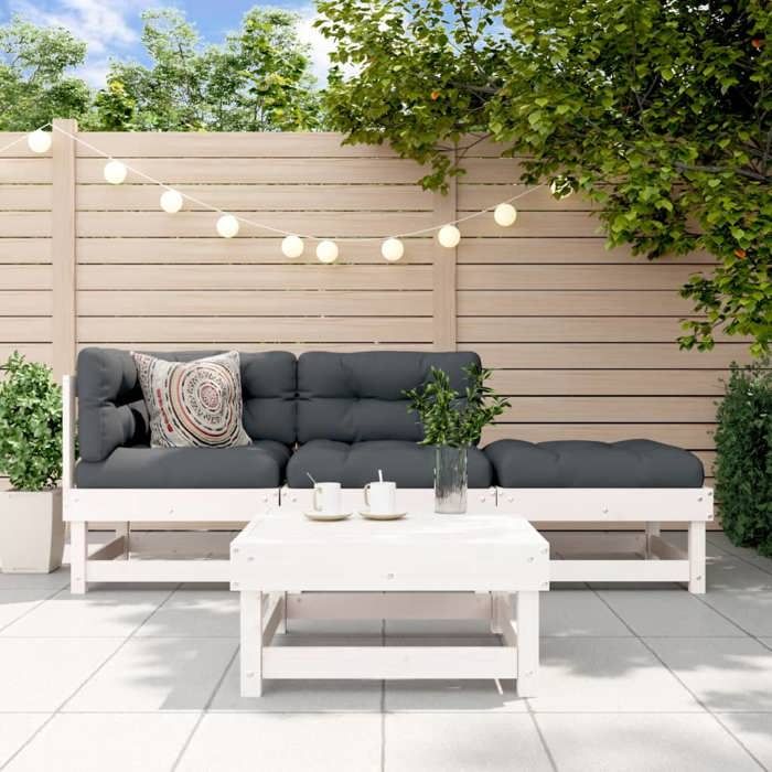 vidaXL Salon de Jardin 4 pcs Canapés avec Repose-pied Ensemble de Meubles avec Table Basse Patio Terrasse Rustique Blanc 3186481