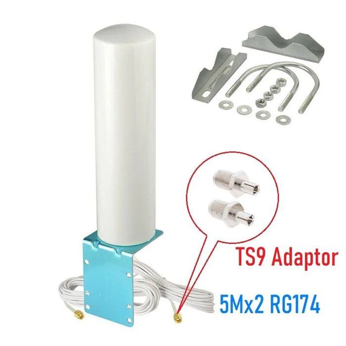 Antenne Extérieure LTE/4G/5G MIMO TKSTAR - 2 Câbles SMA 3m - Support Mural Inclus - Compatible Fritzbox 6850 5G, Netgear Nighthawk M5 - 10