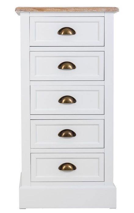 chiffonnier, meuble de rangement en bois avec 5 tiroirs coloris blanc, naturel - longueur 45 x profondeur 35 x hauteur 90 cm