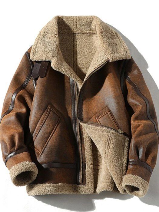 Blouson aviateur en cuir PU pour homme veste de moto velours combine daim chaud revers optique grande taille Style 01 E4 Blanc Cdiscount Pret a Porter