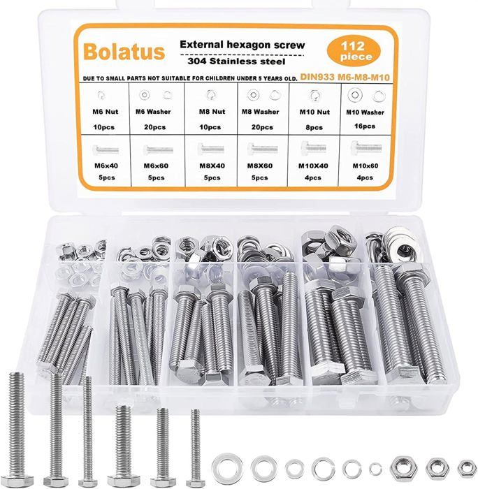 Kit De 540 Pièces Vis, écrous Et Rondelles Tête Hexagonale En Inox - Assortiment M3 à M6, Neuf