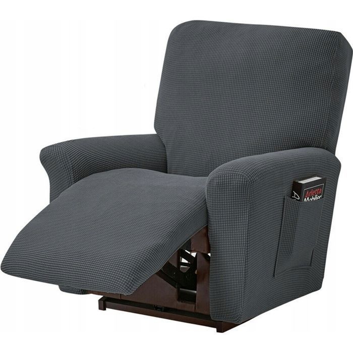 Housse de Fauteuil - PARAMOUNT CITY - Lot de 4 - Extensible - Antidérapante - Gris Foncé