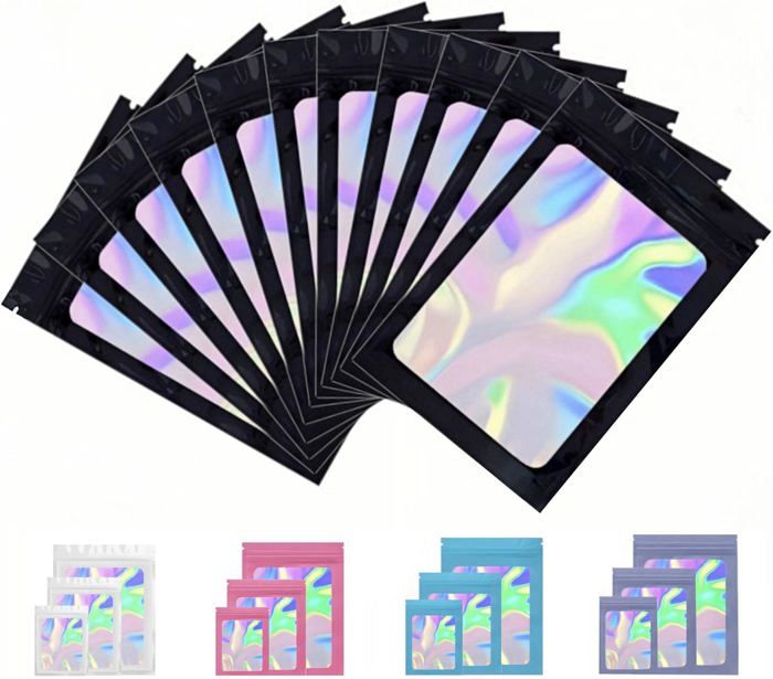Rimiko 150 Sachets Zip Mylar Holographique Blanc – 16x24cm, Hermétiques Aluminium, Idéal Stockage Aliments, Bijoux, Épices
