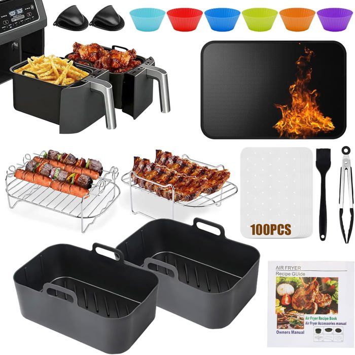 Moules Silicone Pour Air Fryer Dual Zone – 2 Pièces, Compatibles Ninja AF300EU AF400EU AF500EU – Réutilisables, Lavables Au Lave-vaisselle