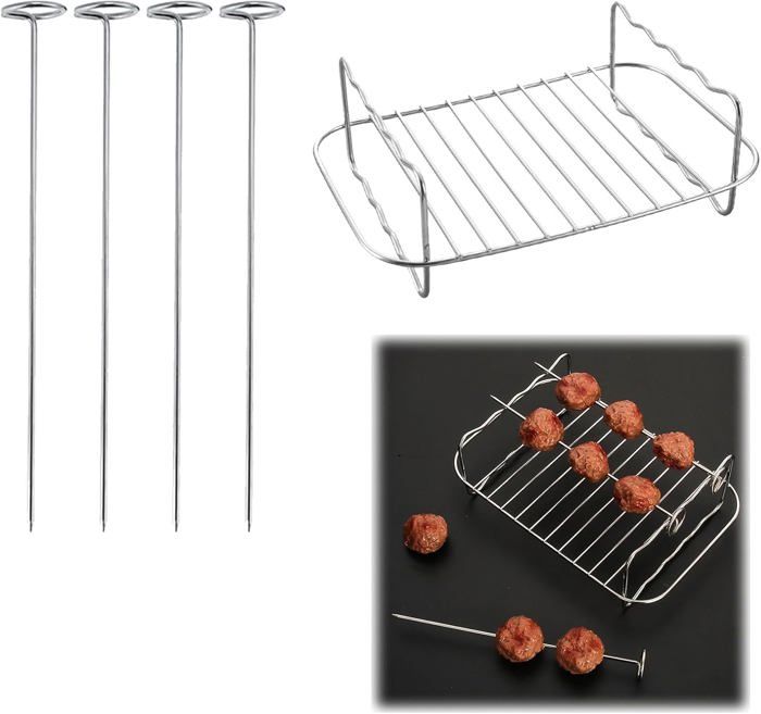Support De Friteuse à Air, Multifonction Double Couche Avec Brochettes, Support En Métal