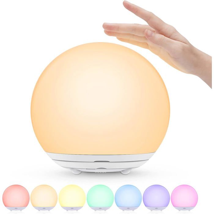 Lampe de chevet pour enfants rechargeable par USB avec 7 couleurs de lumière chaude à intensité variable interrupteur tactile