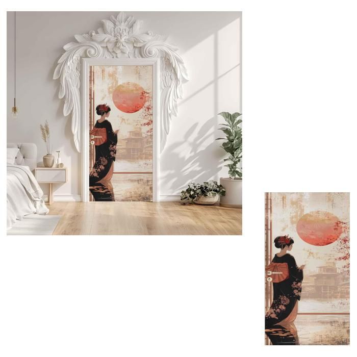 Style Japon - Sticker Mural Décoratif Pour Porte - Design Vieux/vintage - Imperméable Vinyle - Taille 90x200 Cm (2 Pièces)