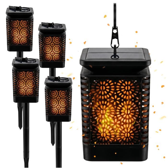 4x Pcs Lumière Solaire Extérieur Jardin 3in1 LED Lampe de jardin solaire Lanterne Torche Lanterne à effet de flamme BLIXTAR