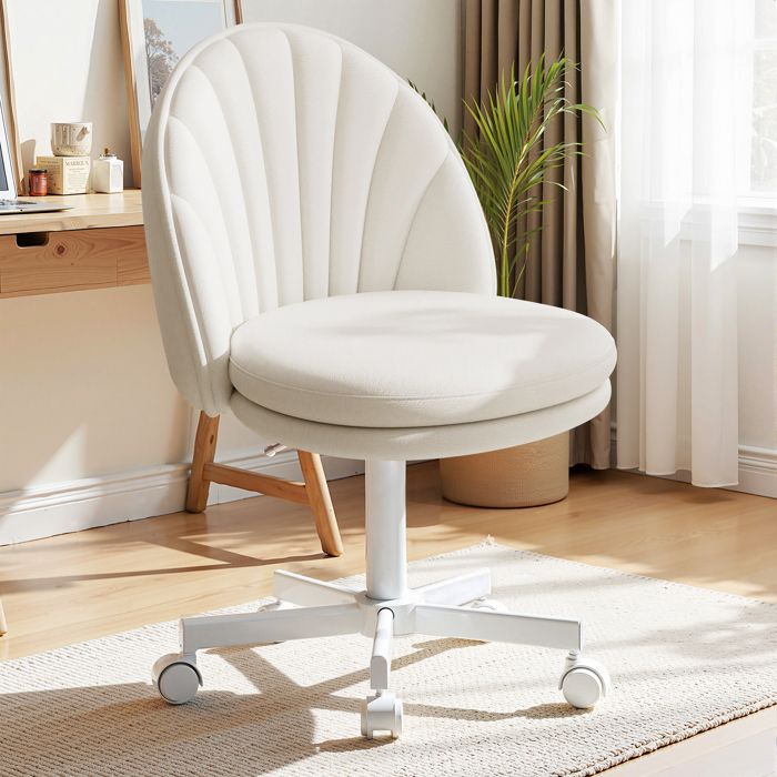 Fauteuil de bureau pivotant et réglable en hauteur en velours côtelé beige - Ann