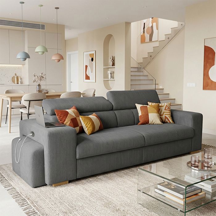 SIRIUS canapé droit reversible convertible Gris ANTHRACITE (velours côtelé ) - Taille S - 3 places - 251 x 100 x 96