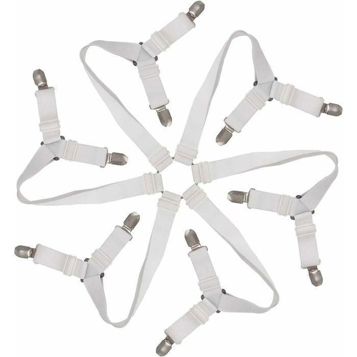 Tendeur Drap Housse Élastique Réglable 6-Voies - Attaches Draps Housses pour Matelas Ronds et Carrés (Blanc) QIEDOVIEY