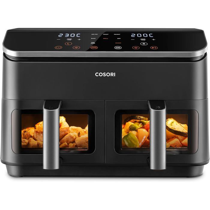 Air Fryer 2 Compartiments - WOODOURS - 8.5L - 8-en-1 - Économie dénergie - Noir - Woodours