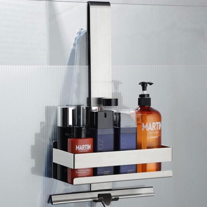 Etagere Douche Suspendue – Etagere Salle de Bain en Acier Inoxydable pour Suspendre la Paroi de Douche en Verre Panier de Douche a