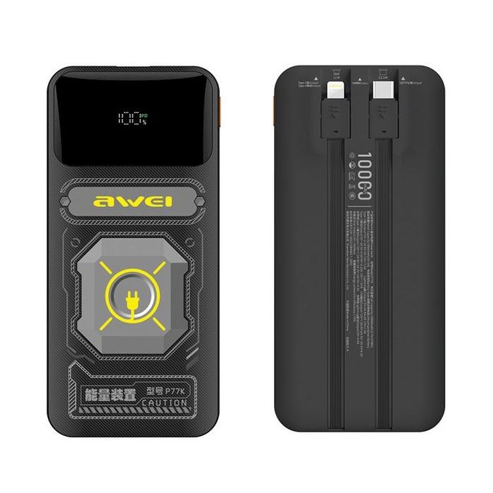 Batterie Externe Awei Avec Câble Lightning P77K 10 000 Mah 225 W Pour Iphone 11 12 Et 13