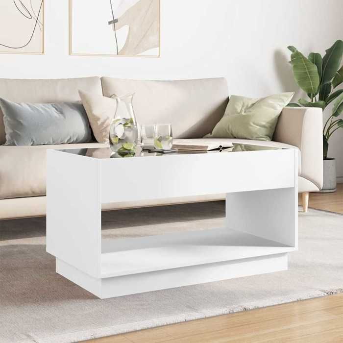 Table basse avec LED - vidaxl - 90x50x50 cm - Blanc - Bois dingénierie - LED RVB - Capacité 40 kg - Rectangulaire