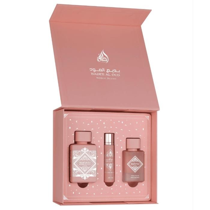 Lattafa – Coffret Badee Al Oud Noble Blush - 100 ml + 12 ml + Brume capillaire 50 ml - Femme