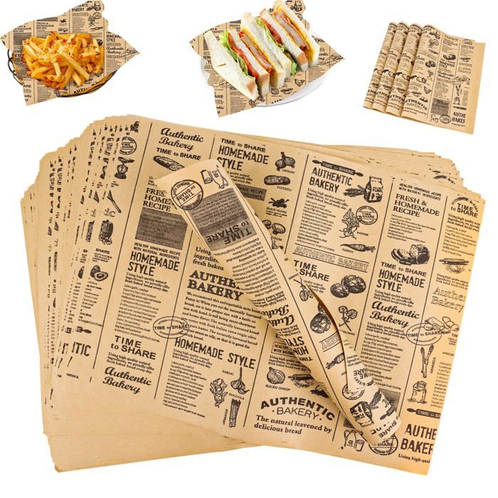 100 Feuilles papier emballage alimentaire journal vintage frites burger pizza